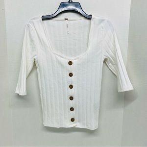 Free People Womens White Sweater/Cardigan Square Neck 3/4 Length Sleeve Size M